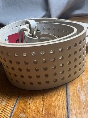 Yves Saint Laurent Perforated Cream Leather Belt with Metal Buckle